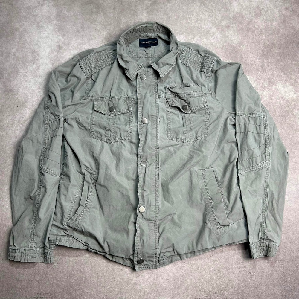 Banana Republic Womens L Green Cotton Military Field Jacket Large Utility